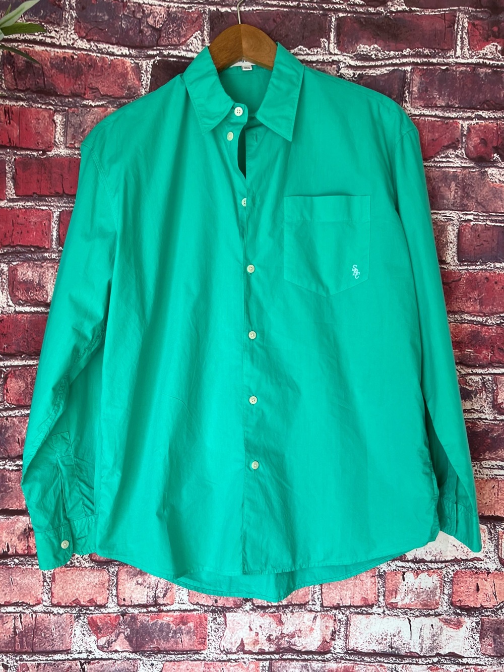Sporty & Rich SRC Oversized Cotton Poplin Button Down Shirt Green